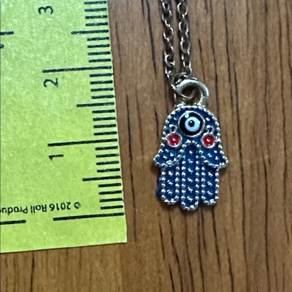 Dainty Blue Enamel Hamsa Pendant Necklace with Evil Eye. 🪬